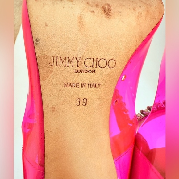 JIMMY CHOO Hot Pink Plexi Crystal Bing 100mm pointed toe pumps EU 39 - Picture 8 of 12